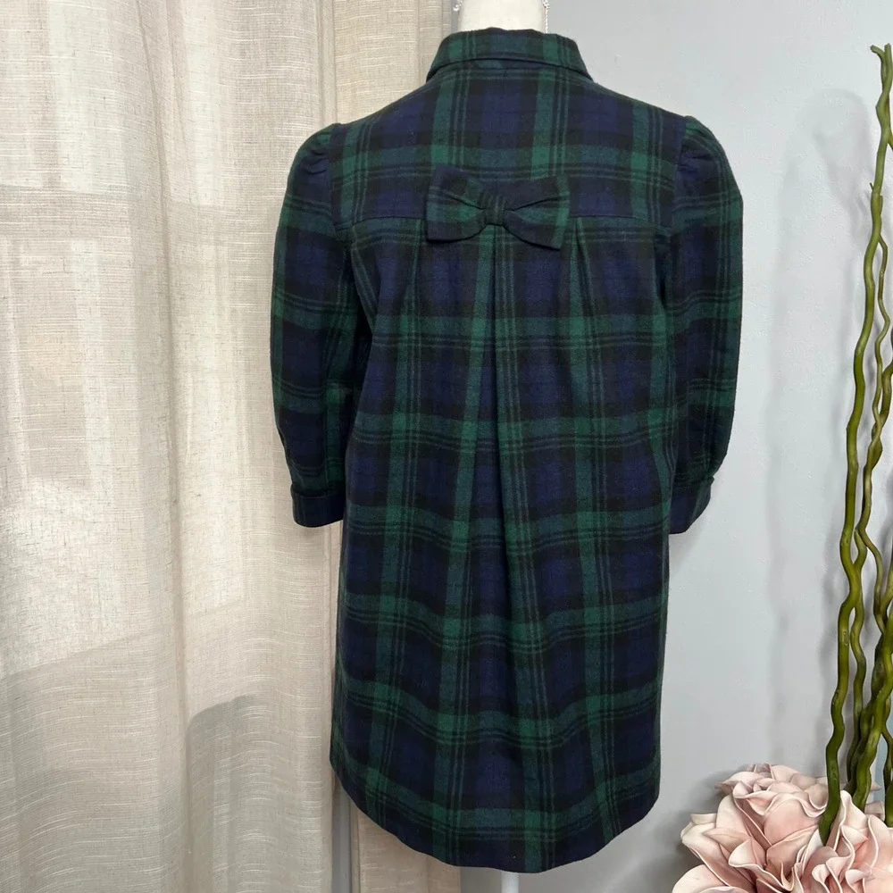 Y2K Vintage Betsey Johnson Plaid Wool Jacket 3/4 Sleeves Green USA Women's 6‎